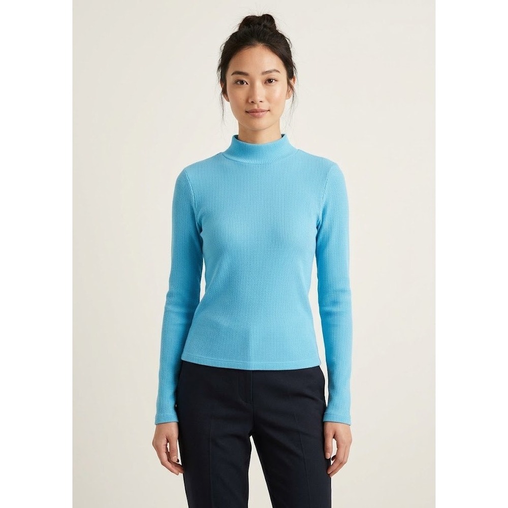 American Eagle Mock Neck Top Women S Blue NWOT Waffle Knit Long Sleeve Layering